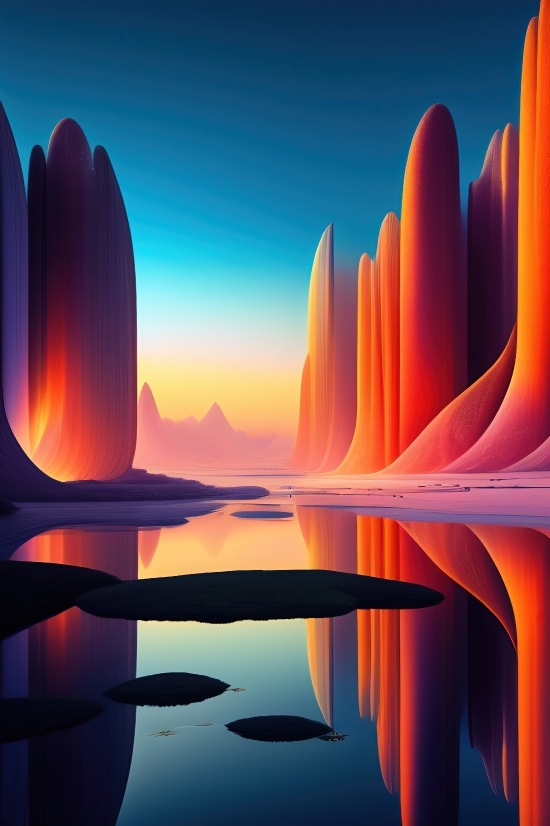 Design, Cactus, Light, Colorful, Orange, Sky
