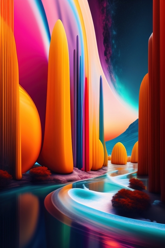 Design, Light, Silhouette, Orange, Rainbow, Glowing