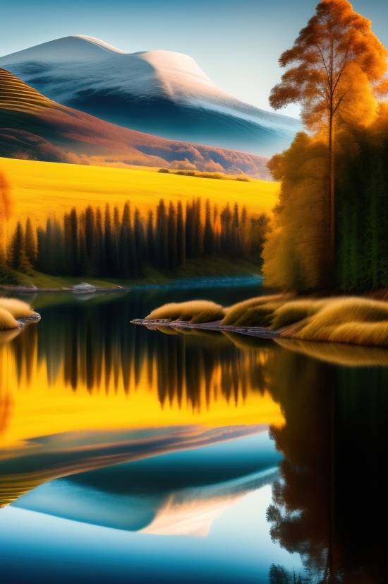 Discord Ai Art Generator Free, Sunset, Reflection, Lake, Landscape, Water