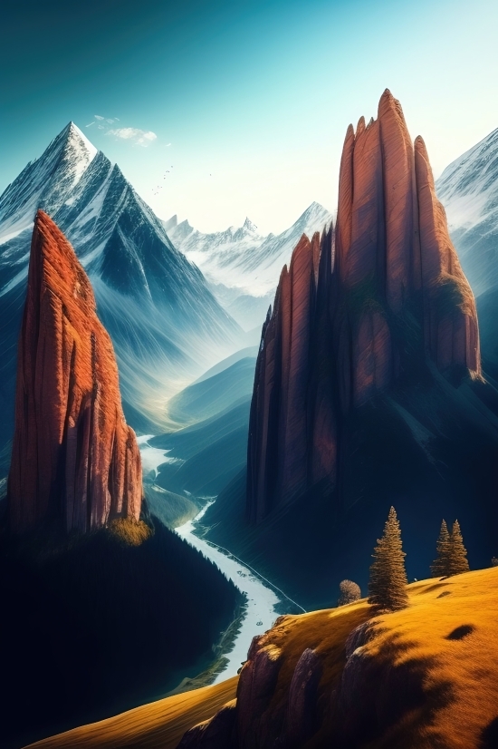 Drawing To Picture Ai, Landscape, Mountain, Canyon, Sky, Travel
