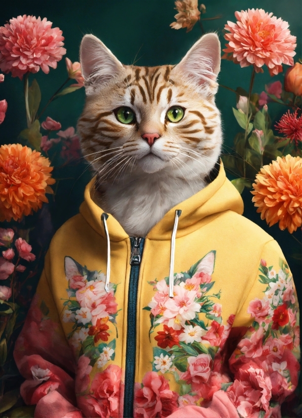Flowers, Portrait, Bow Tie, Cat, Person, Cute