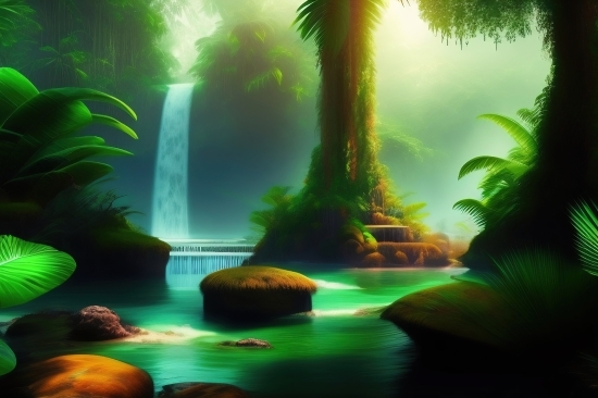 Fountain, Structure, Water, Tree, Landscape, Sun