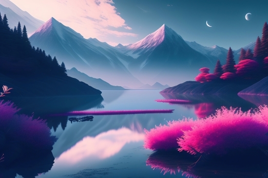 Free Ai Text To Image, Mountain, Volcano, Lake, Landscape, Sky