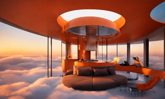 Furniture, Building, Comfort, Orange, Interior Design, Lamp