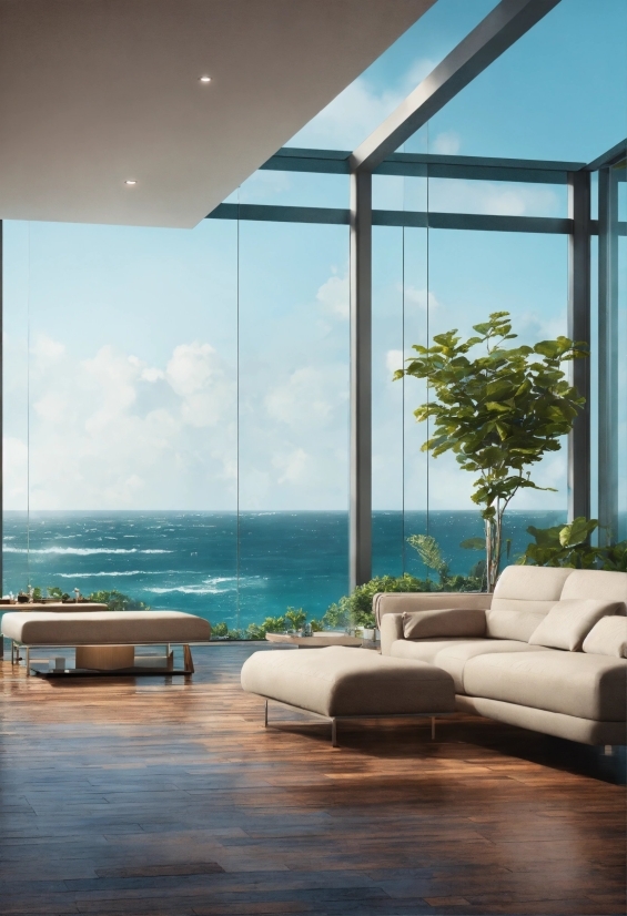 Furniture, Building, Table, Window, Cloud, Plant
