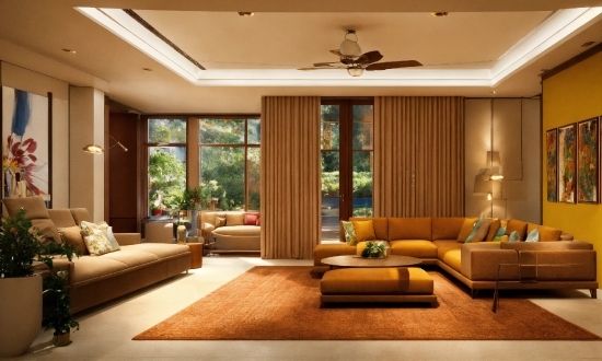 Furniture, Couch, Comfort, Building, Picture Frame, Ceiling Fan