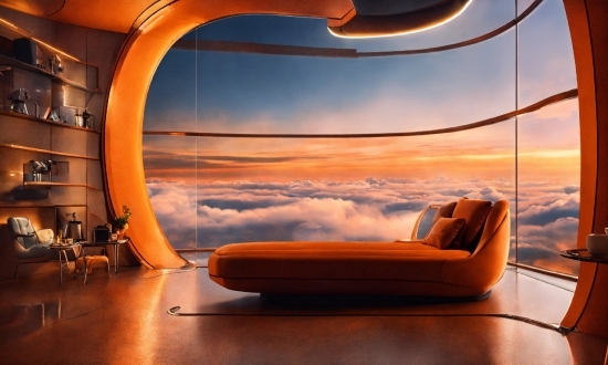 Furniture, Sky, Cloud, Wood, Orange, Window