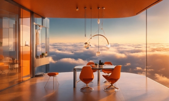 Furniture, Table, Window, Sky, Building, Tableware