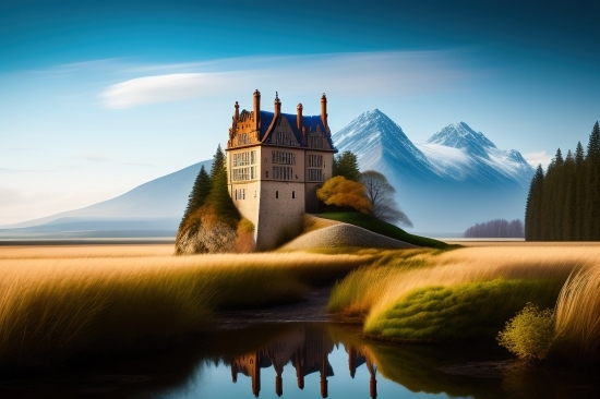 Google Text To Image Generator, Lake, Sky, Landscape, Reflection, Palace