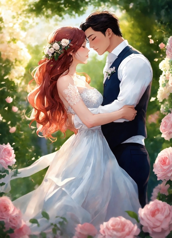 Groom, Bride, Wedding, Dress, Bouquet, Marriage