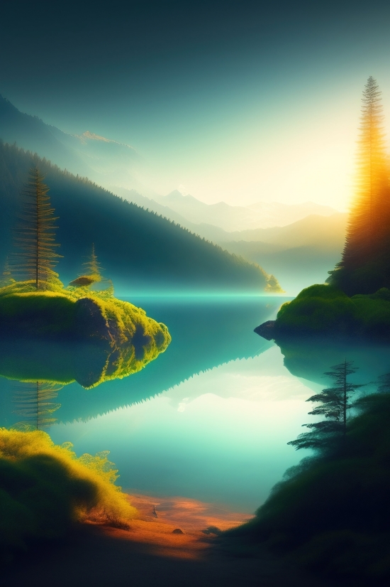 Image Trace Ai, Lake, Reflection, Sky, Water, Landscape