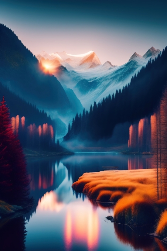 Lake, Landscape, Reflection, Sky, Mountain, Body Of Water