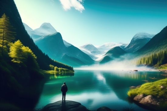 Lake, Landscape, Reflection, Sky, Mountain, Water