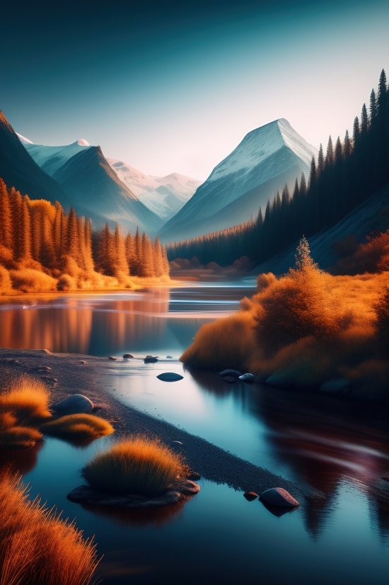 Lake, Reflection, Mountain, Landscape, Mountains, River