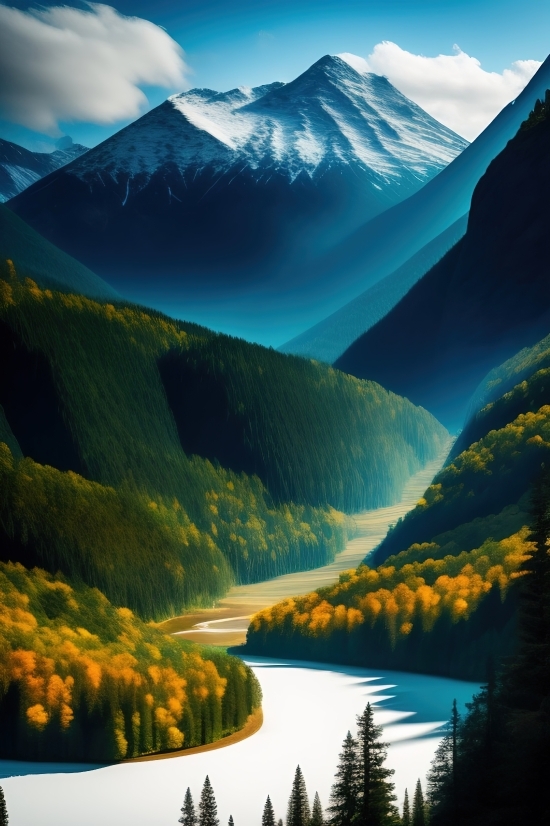 Landscape, Mountain, Lake, Sky, Mountains, Valley