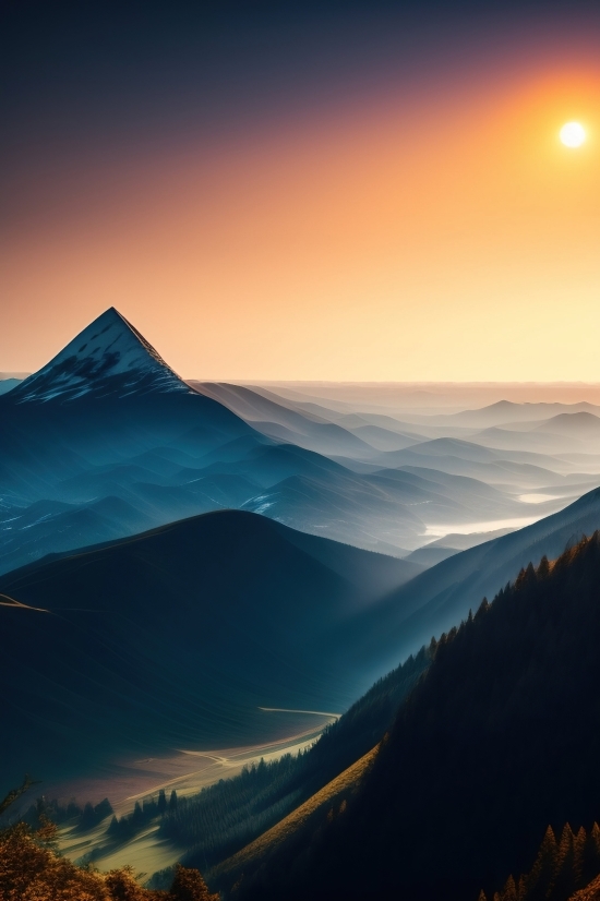 Landscape, Sky, Mountain, Travel, Range, Sunset