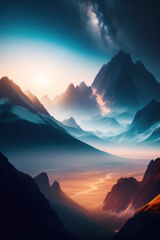 Landscape, Sky, Range, Sunset, Mountain, Clouds