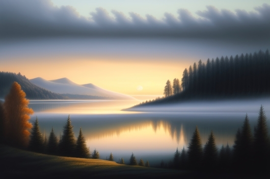 Lensa Ai Image Generator, Lake, Sky, Reflection, Landscape, Sunset