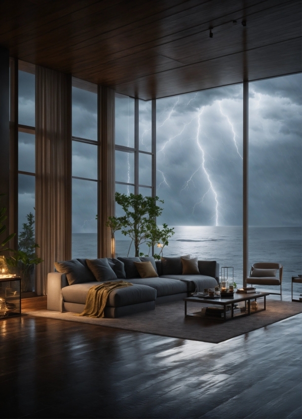 Lightning, Furniture, Cloud, Plant, Couch, Sky