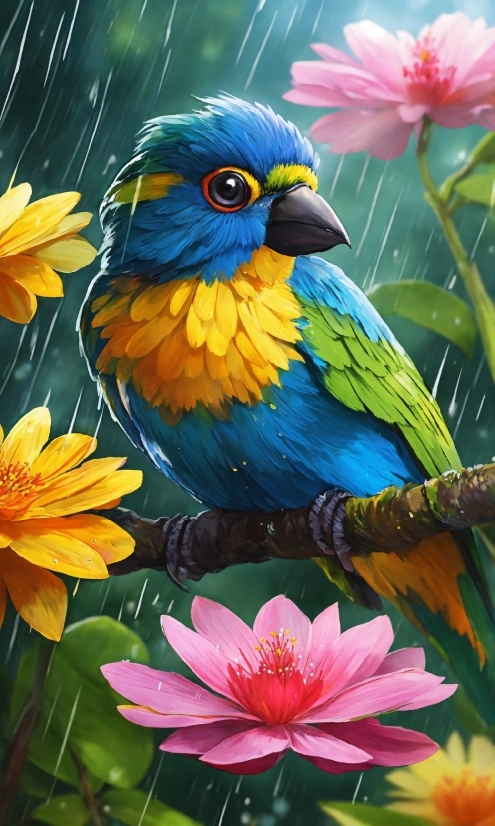 Macaw, Parrot, Bird, Flower, Yellow, Sunflower