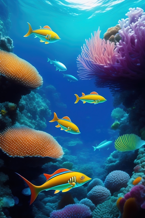 Midjourney, Reef, Underwater, Coral, Sea, Fish