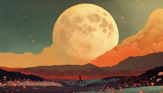Moon, Sky, Planet, Landscape, Clouds, Crater