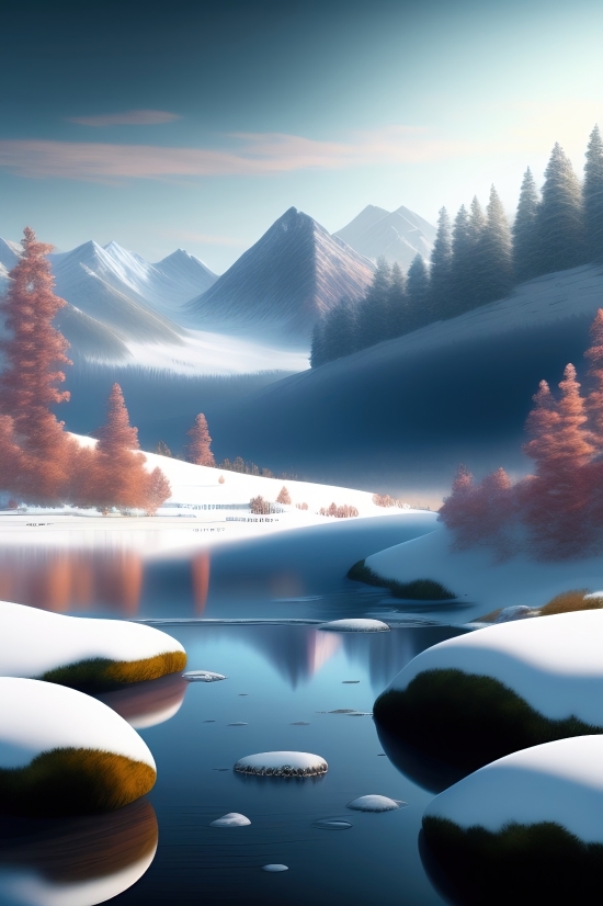 Mountain, Snow, Sky, Landscape, Travel, Lake