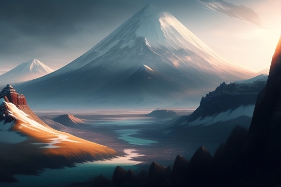 Mountain, Volcano, Landscape, Highland, Sunset, Natural Elevation