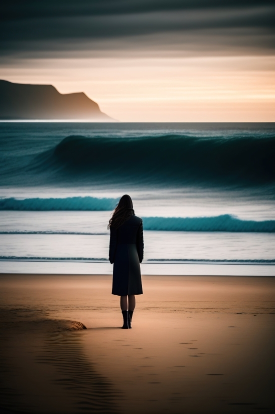 Ocean, Beach, Sunset, Sea, Sun, Silhouette