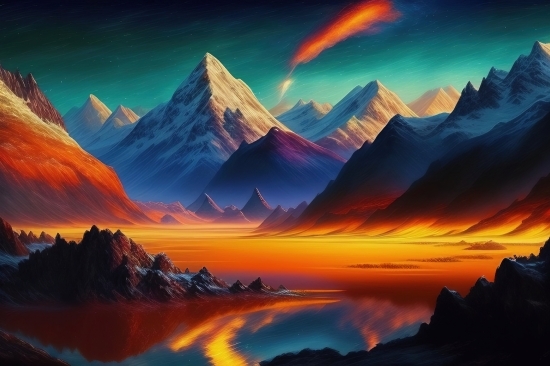 Online Ai Art Generator From Text Free, Lake, Landscape, Sunset, Sky, Sun