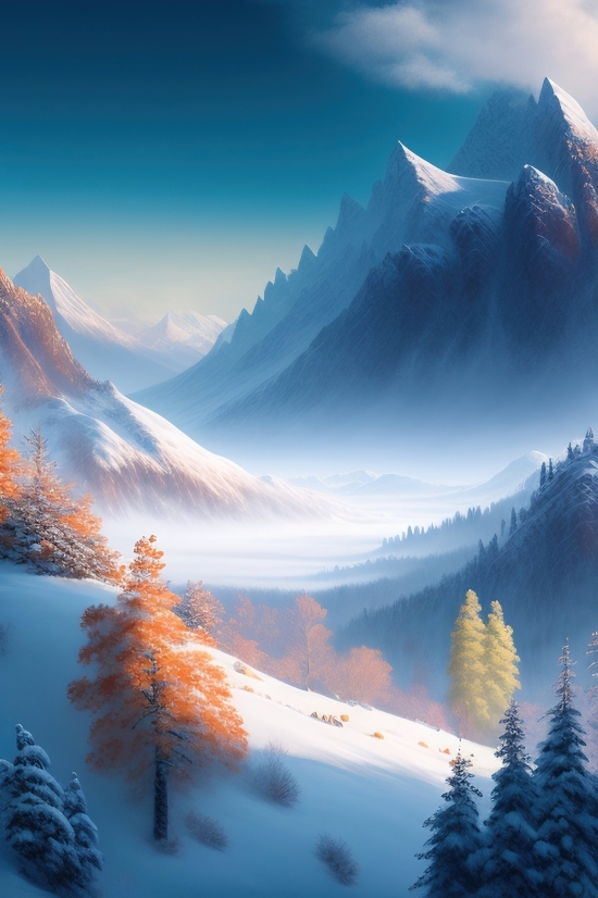 Online Ai Generated Art, Mountain, Snow, Lake, Glacier, Landscape