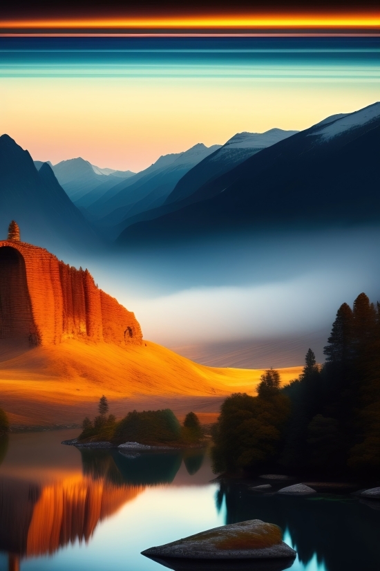 Photo Ai Enhancer Online Free, Sky, Sunset, Landscape, Mountain, Cloud