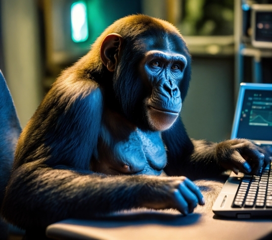 Primate, Computer, Blue, Personal Computer, Organism, Peripheral