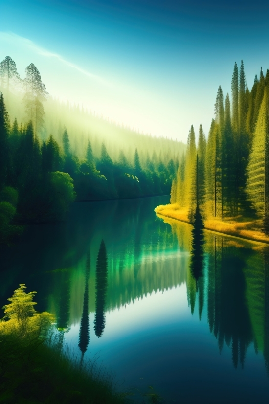 Quick Ai Art Generator, Reflection, Lake, Forest, Tree, Landscape