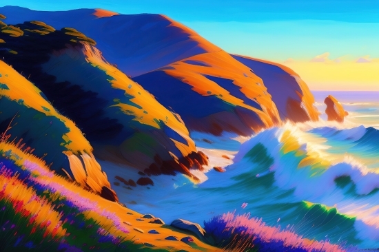 Realistic Drawing Generator, Sky, Canyon, Landscape, Sunset, Ravine