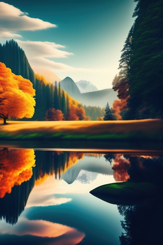 Reflection, Picture, Representation, Sunset, Sun, Landscape