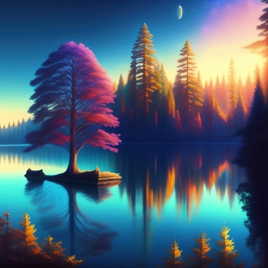 Reflection, Sky, Lake, Landscape, Water, Sunset