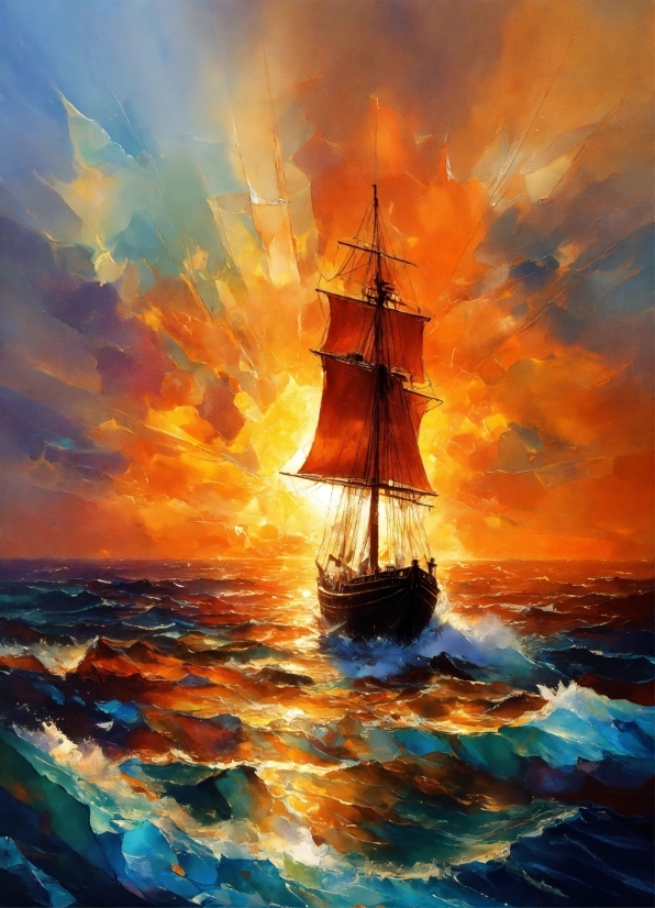 Sea, Sky, Sunset, Sun, Ocean, Ship