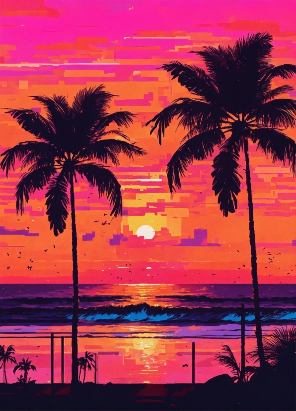 Seascape, Palm, Tropical, Coconut, Sunset, Tree