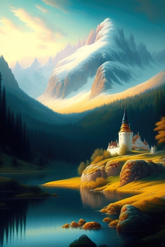 Shrine, Landscape, Sky, Mountain, Place Of Worship, Snow