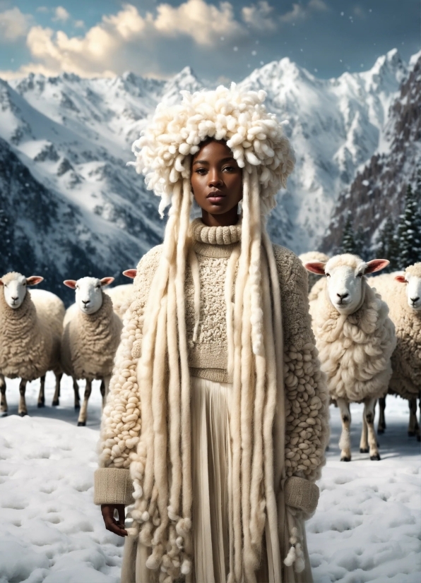 Simpleton, Sheep, Ram, Lamb, Snow, Farm