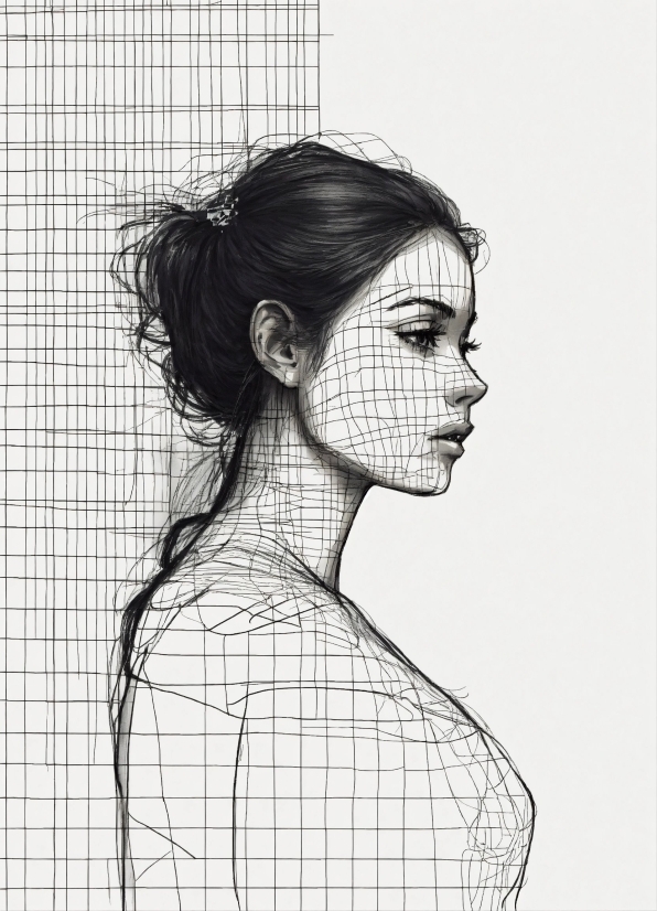 Sketch, Face, Model, Portrait, Hair, Drawing