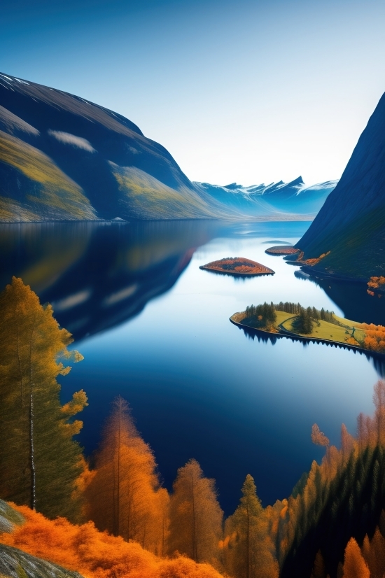 Sky, Lake, Landscape, Sunset, Clouds, Mountain