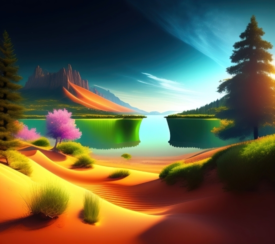 Sky, Landscape, Sunset, Sun, Island, Summer