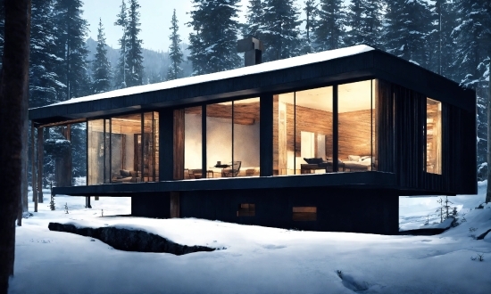 Snow, Shade, Building, Wood, Tree, Window