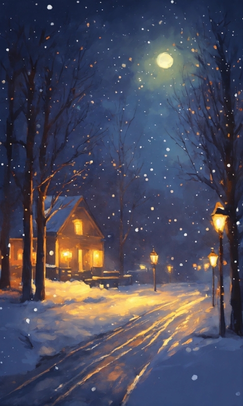 Snow, Winter, Lighting, Trees, Landscape, Apparatus
