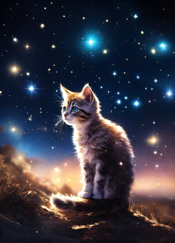 Star, Stars, Night, Celestial Body, Kitten, Space