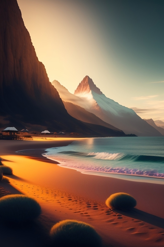 Sun, Beach, Landscape, Sky, Sunset, Sea