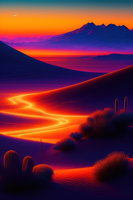 Sun, Desert, Sunset, Sky, Tract, Landscape