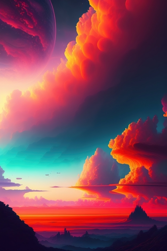 Sun, Sky, Sunset, Clouds, Landscape, Orange